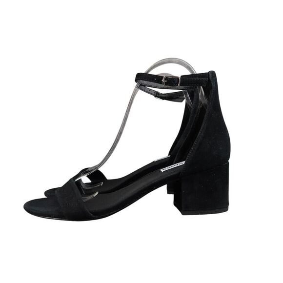 Steve Madden Shoes Womens 8 Sandal Dressy Block Heel Leather Black Ankle Strap - Picture 4 of 13